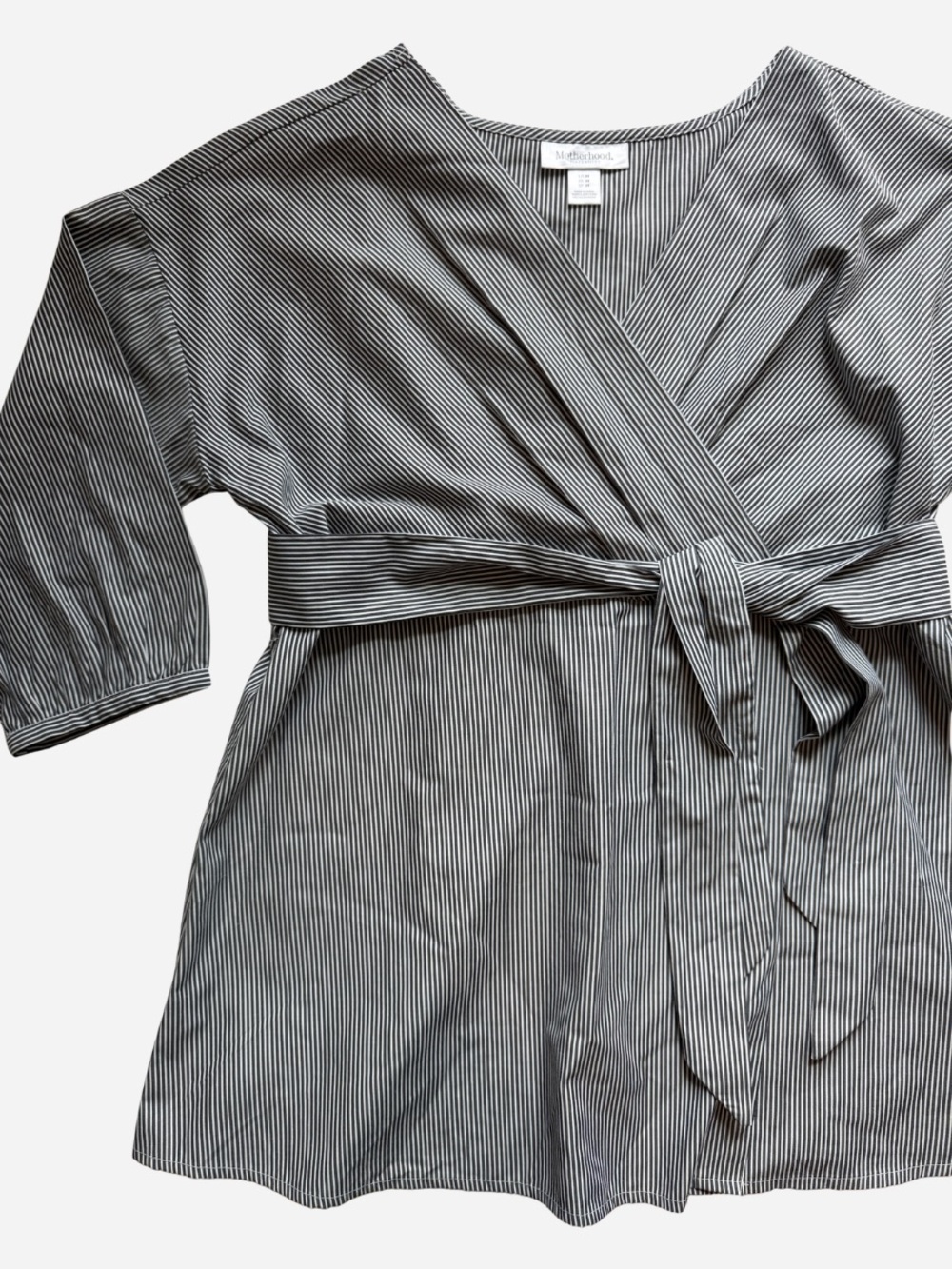 NWOT Motherhood Maternity Navy Blue & White Striped Wrap Blouse Medium - Picture 4 of 8